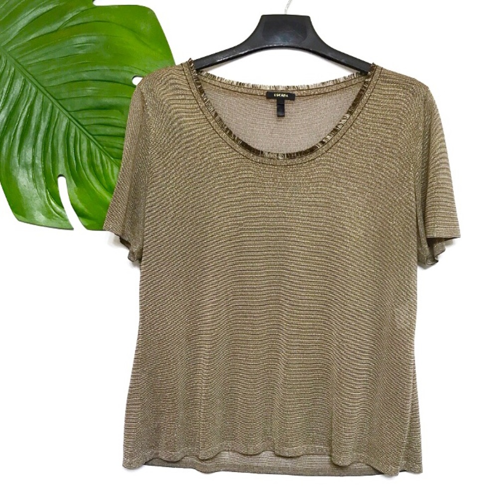 Escada Sheer Metallic Short Sleeve Top, Size 14